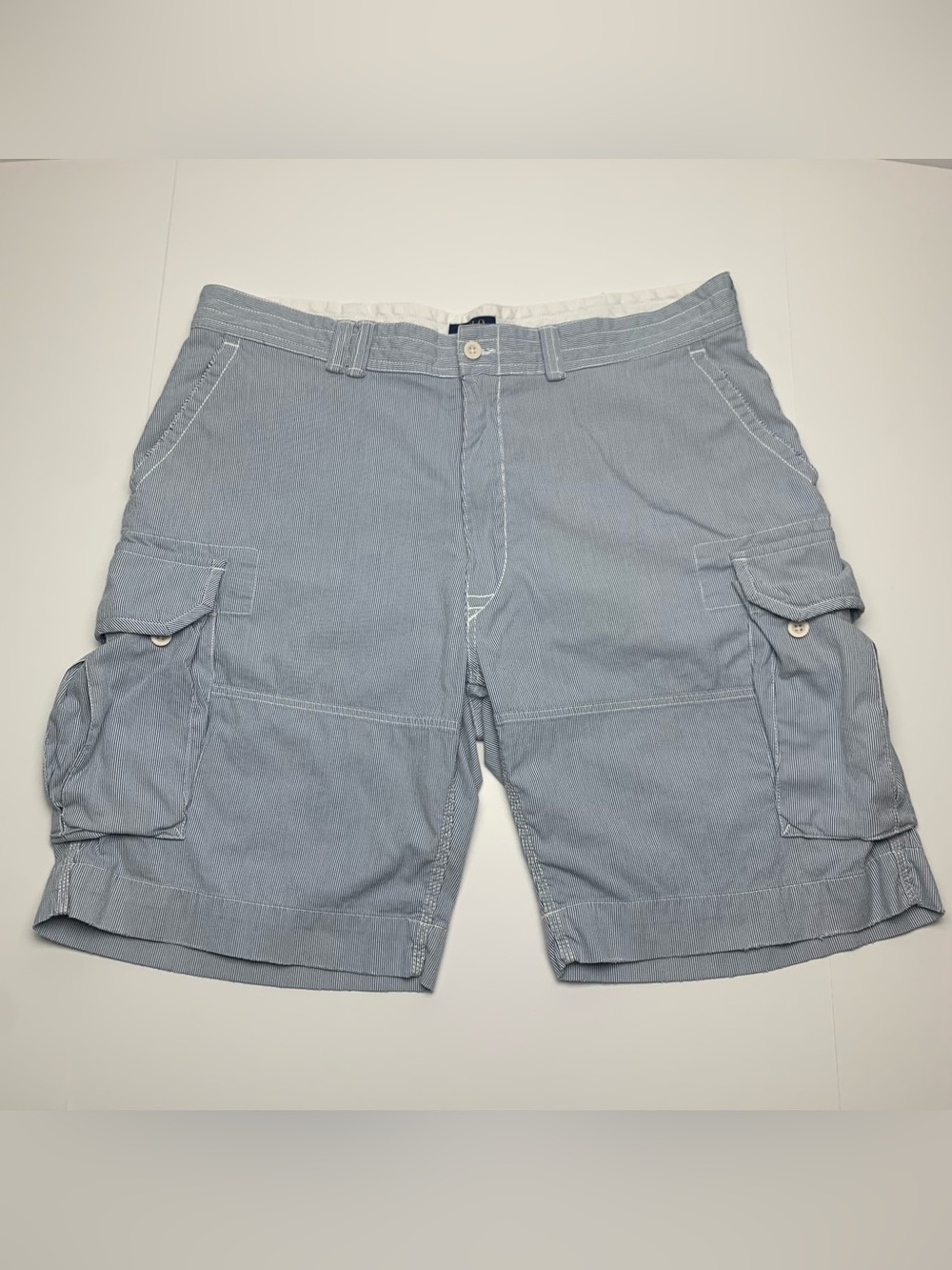 Polo Ralph Lauren Cargo Shorts Y2k Blue Stripe Seersucker Mens Size 42 Tall